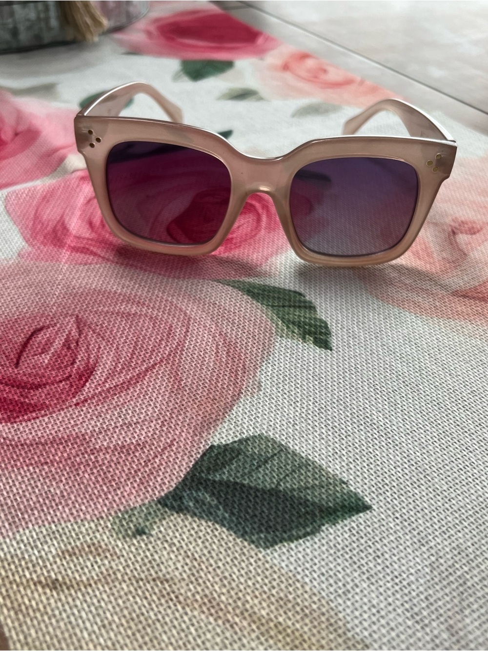 New Women's Blush Rose Pink Square Sunglasses with Gradient Lenses